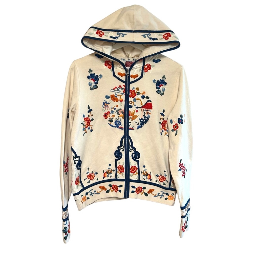 Y2K lucky brand L zip up hoodie Asian design floral embroidery sweatshirt boho - Picture 13 of 14